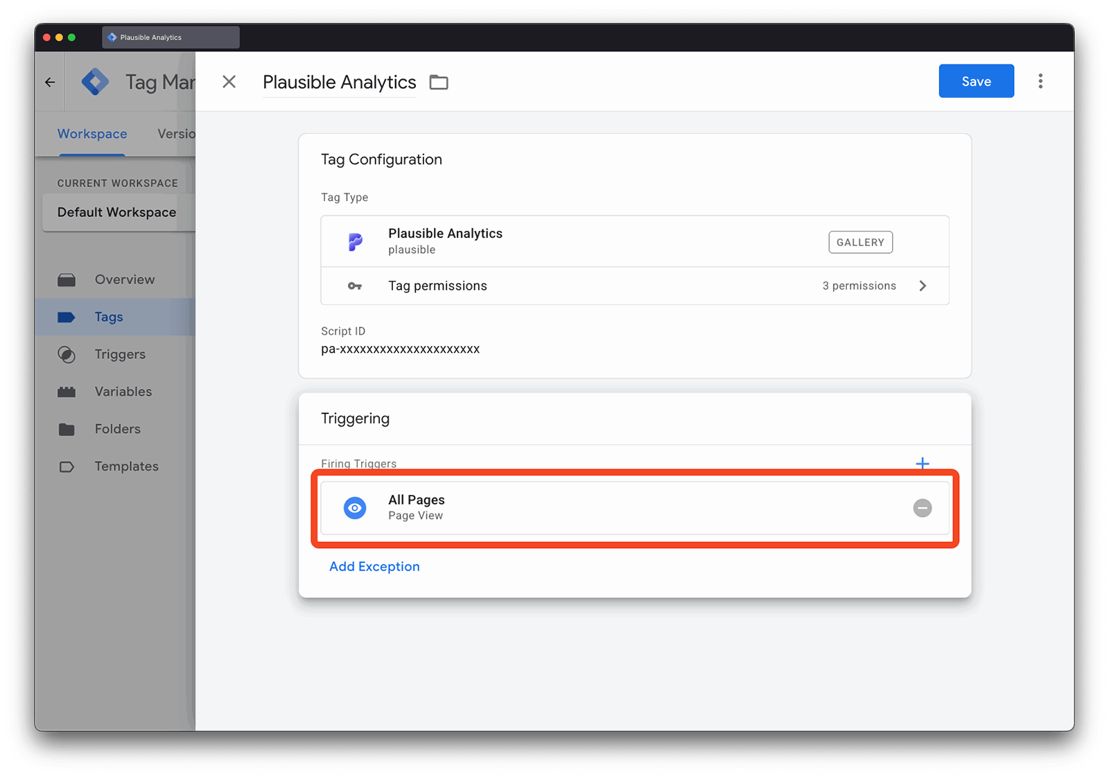 Plausible GTM Template New Tag Trigger